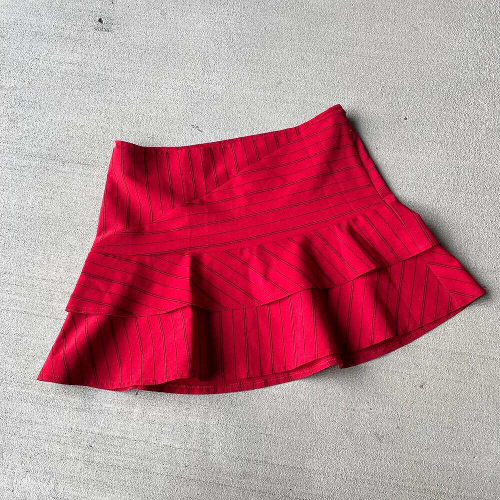 Red pinstripe ruffle mini skirt y2k early 2000s vintage